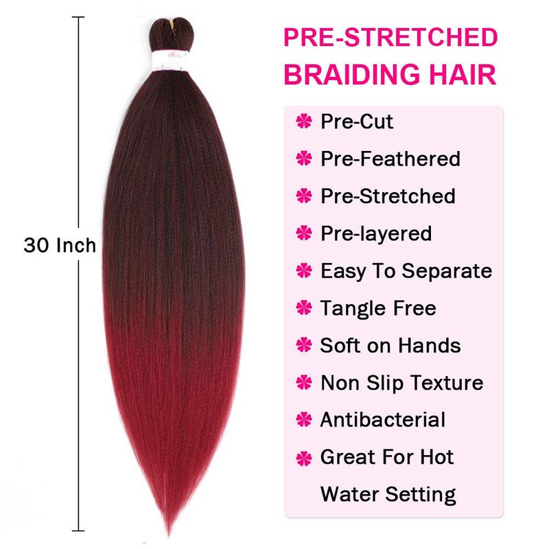 BEFUNNY Braiding Hair,Burgundy Pre Stretched Braiding Hair,8 Packs 30 Inch Ombre Prestretched Hair For Braiding, Long Synthetic Hair For Black Women Crochet Hair,Itch Free,Yaki Straight(30",T1B/BUG) - Image 3